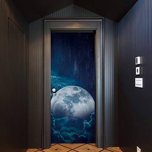Modern Art Self Stick Vinyl Door Mural Sticker, Peel and Stick Removable Refrigerator Wrap Decal, Full Moon, 32.3x78.7, 2 Pcs Set - color: Full Moon