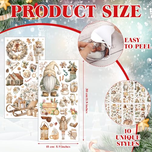 Lincia 10 Sheets Christmas Rub on Transfers for Crafts, Gnome - style: Gnome