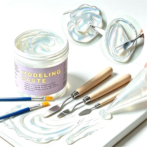 Clear Modeling Paste 10.14 oz/300ml, Acrylic Texture Paste with Art Tools - color: Transparent Texture Paste+Palette Knife+Scrapers Tools