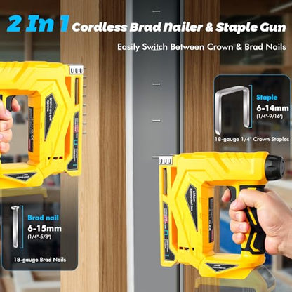 Cordless 18 Gauge Brad Nailer Compatible with 20V Battery, 2-in-1 Brad Nailer/Narrow Crown Stapler, Electric Nail Gun with Nails/Staples, Dual Mode Framing Nail Gun for Trim Wood Crafting - No Battery