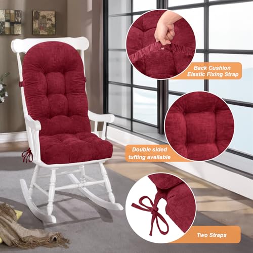 Rocking Chair Cushion, High Back, 44 x 19 x 4 Inch, Deep Red - color: Deep Red