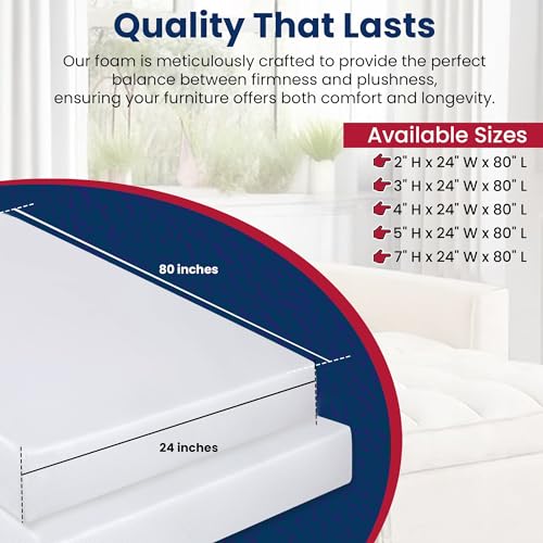 RaceCityFoam High Density Upholstery Foam (Ultra Firm) 50 ILD - 3"x24"x80" - size: 3"T x 24"W x 80"L
