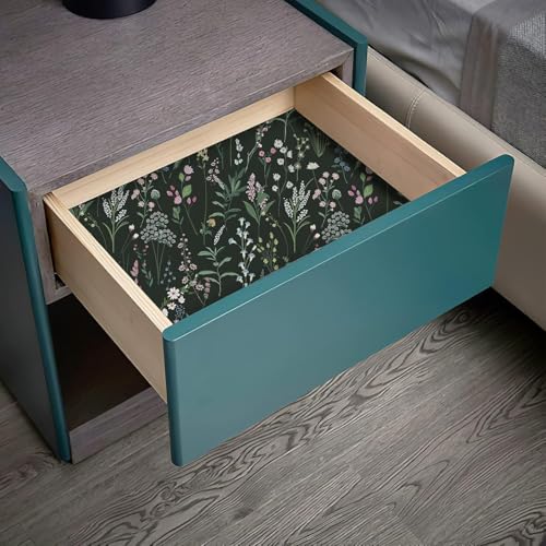 JiffDiff Dark Green Botanical Floral Peel and Stick Wallpaper 17.3" x 1181" - color: Dark Green, size: 17.3" x 1181"