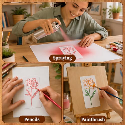 24pcs Flower Stencils for Painting, Reusable Floral Stencils