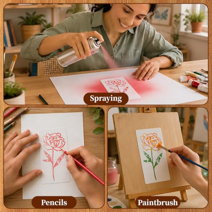 24pcs Flower Stencils for Painting, Reusable Floral Stencils