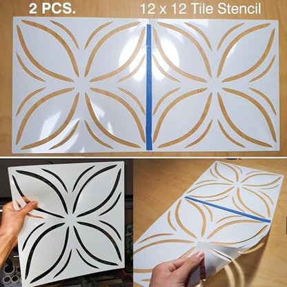 2 Pcs 12" x 12" Tile Stencil Painting Stencil for Walls and Floors - Reusable - Stencils for Painting - Stencil for Home Decor (Leaf Lattice) - style: Leaf Lattice
