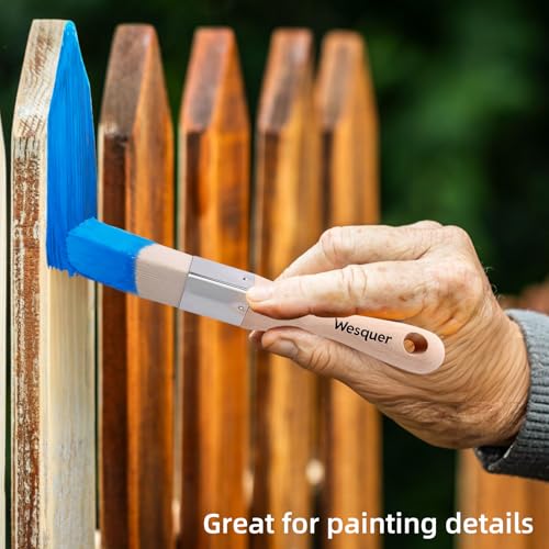 Wesquer 3-Pack 1Inch Paint Brush for Detail Work - Triangle, Round & Square Head Set for Precision Corners, Edging, Touch-Ups, Trim, Models & Small DIY Projects