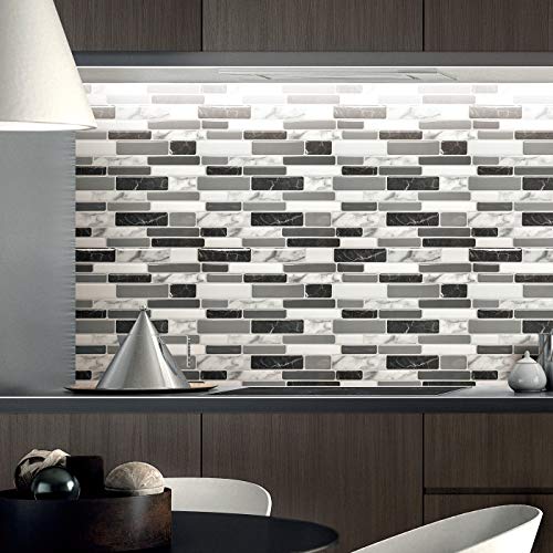 Art3d 6-Pack Peel and Stick Backsplash Wall Tile, 12 x 12 Inch, Marble Grey - color: Light Grey