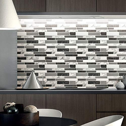 Art3d 6-Pack Peel and Stick Backsplash Wall Tile, 12 x 12 Inch, Marble Grey - color: Light Grey