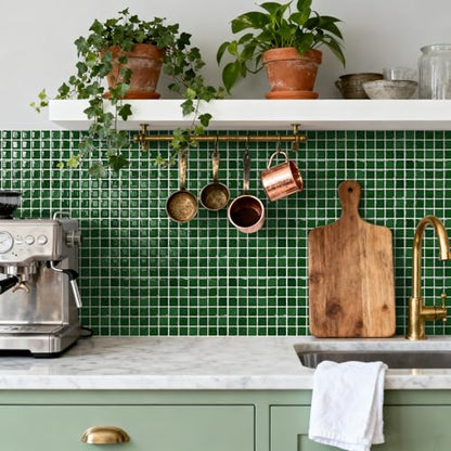 3D Mosaic Peel and Stick DIY Backsplash Tiles (24, Emerald Green) - color: Emerald Green