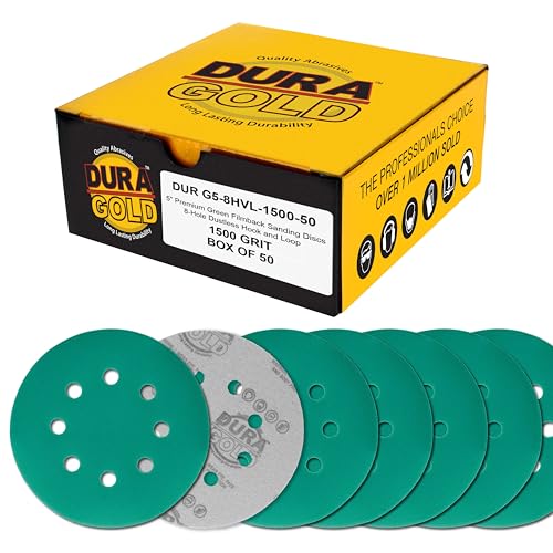 Dura-Gold 5" Green Film Sanding Discs, 1500 Grit, 8-Hole, Box of 50, H & L - style: 1500 Grit