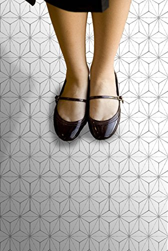 FloorPops Kikko White/Off-White Peel and Stick Floor Tiles - size: 60"L x 24"W x 0.06"T