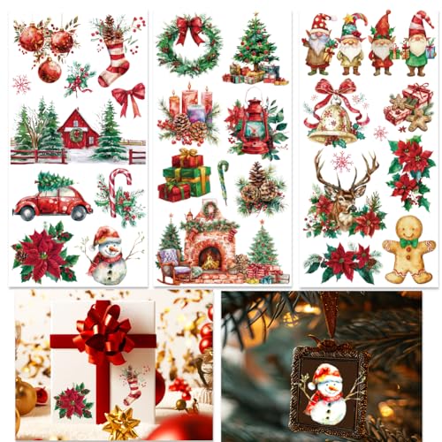 INFUNLY 3 Sheet Christmas Theme Rub on Transfers for Crafts Furniture 6x12 Santa Claus Elk Rub on Transfer Stickers Snowman Furniture Rub on Transfer Decals Waterproof Window Stickers for Home Decor - style: Christmas Theme 1