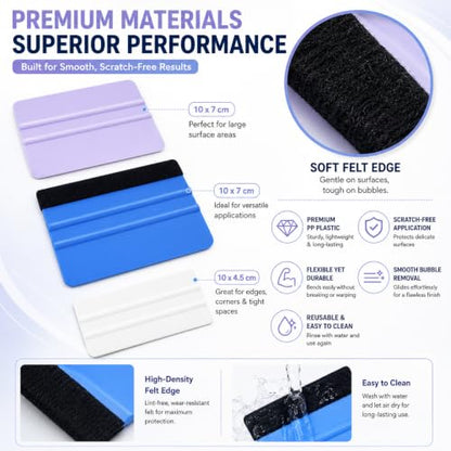 3 Pcs Durable Felt Edge Vinyl Squeegee Tool - Car Squeegee Decal Soft Vinyl Wrap Window Tint Application Tool - color: Squeegee