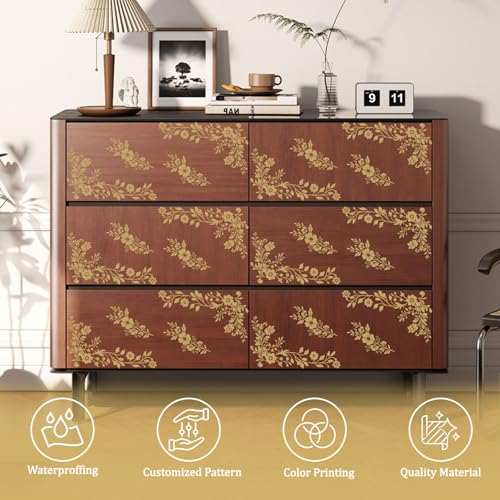 WANDIC 3 Sheets Gold Flower Rub On Transfer Stickers Gold Foil Scrapbook Stickers Window Decals Waterproof Decals for DIY Furniture Photo Albums,15 * 30cm - color: Golden Diagonal Pattern, size: 3 Sheets