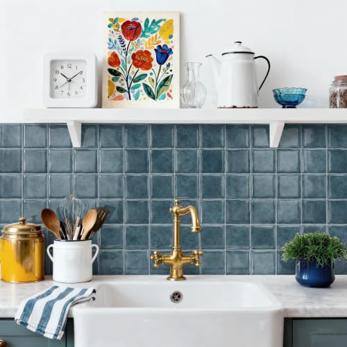 20pcs Peel and Stick Backsplash Wall Tiles,Retro Blue 6"x6" - color: Retro Blue