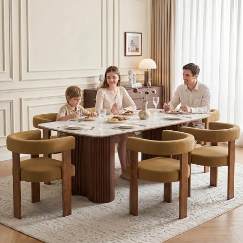 Usaint Wooden Barrel Dining Chairs Set of 2 with Walnut Wood Legs and Arm - color: Orange, size: Set of 2