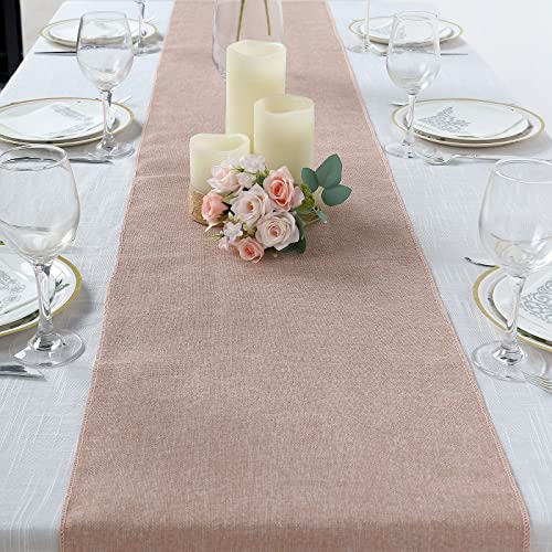 Tableclothsfactory 14"x108" Dusty Rose Boho Chic Rustic Table Runner Linen Jute Burlap Decor - color: Dusty Rose
