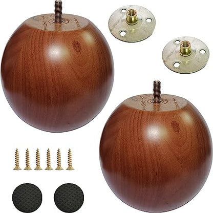 4.3 Inch Wooden Sofa Legs, Solid Wood Round Sofa Furniture Replacement Huge Bun feet, Big Wooden Feet for Cabinet/Desk/Funiture/Bookcase DIY, with Mounting Plate & Screws, 2Pcs - size: 4.3 inch Walnut