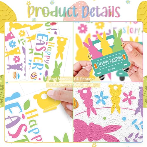 Happy Easter Bunny Wall Decals, 9 Sheets 74 Pcs - color: Easter Bunny