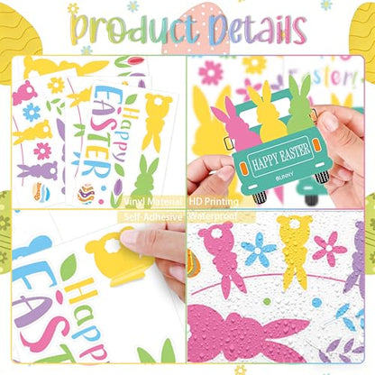 Happy Easter Bunny Wall Decals, 9 Sheets 74 Pcs - color: Easter Bunny