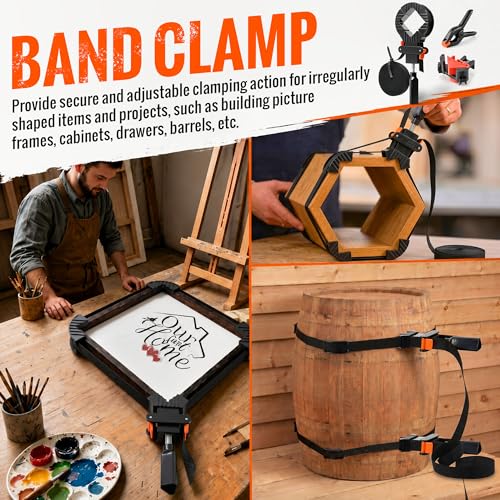 Feekoon 23FT Woodworking Frame Clamp Strap Set, 6 PCS Corner Clamping Kit Include 2 Frame Strap Clamps, 2 Corner Clamps & 2 Spring Clamp for Picture Frames, Cabinets, Drawers