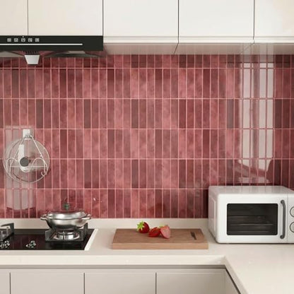 Peel and Stick Backsplash Tile for Kitchen, 10 Sheets, 11.42''x9'' - color: Wine Red