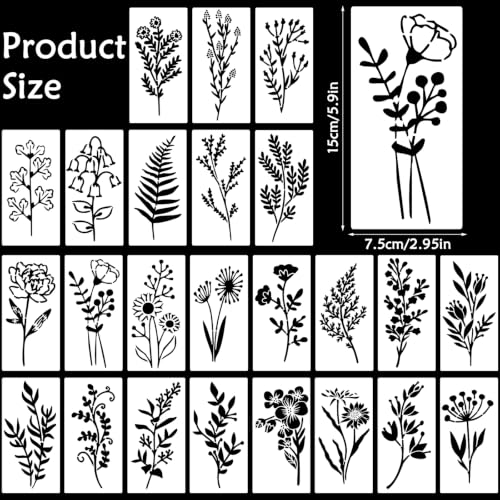 24 Pcs Flower Stencils for Painting, PET Stencils for Crafts Reusable