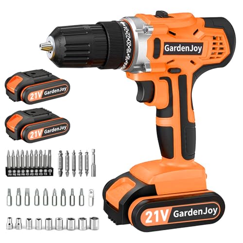 GardenJoy 20v Cordless Drill Set, Power Electric Kit 2 Batteries With Charger 30Nm 2-Speed 3/8" Keyless Chuck 24+1 Torque Drill Driver screwdriver Bits with LED Electric Work Light for MEN DIY - color: Orange3