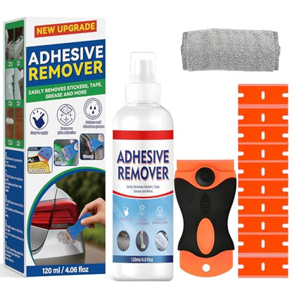 Adhesive Remover Spray, Car Sticker Remover Effortlessly Erase Multi-Surface Residue, Glue Remover for Tap, Decals, Glue, Chewing Gum, Label Remover with Strong Scraper & Towel