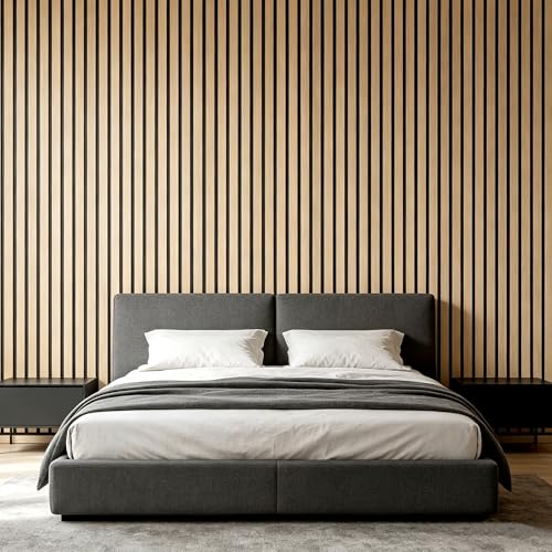 KASARO 5 Pieces Faux Wood Slat Wall Panel, Peel and Stick EVA Decor, Oak - color: Oak