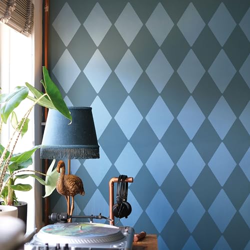 PINKIPO®, Harlequin Design, (16""x40"") XL Stencil, Ethnic Large Wall Stencil, Classic Geometric Wall Stencils for Painting, Stencils for Walls, Simple Wall Stencil, Milky White