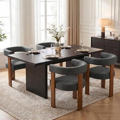 Usaint Wooden Barrel Dining Chairs Set of 6 with Walnut Wood Legs and Arm - color: Dark Gray, size: Set of 6