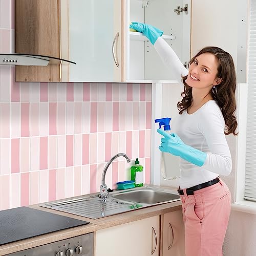 Peel and Stick Tile，New Upgrade Thicker Design Self Adhesive 12" x 12" Large Premium Peel and Stick Backsplash for Kitchen,Bathroom, Living Room, RV Etc（10-Sheet）. - color: Pretty Pink