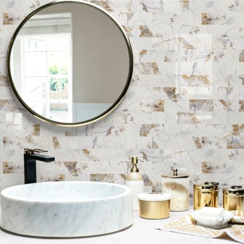 STICKGOO 10-Sheets Peel and Stick Backsplash, Glossy Pandora - color: Glossy Pandora Marble