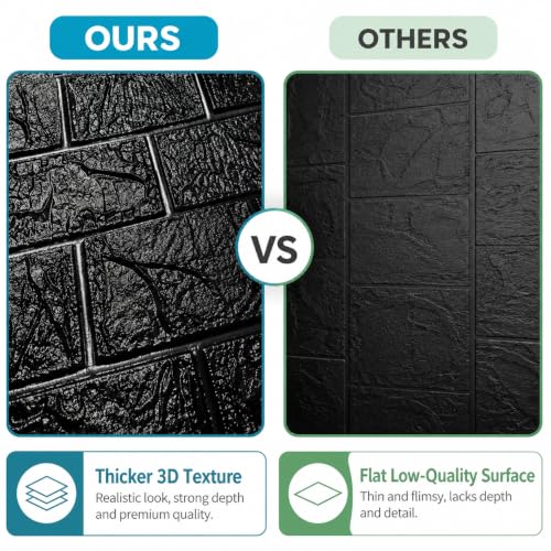 3D Wall Panels Peel and Stick Faux Foam Brick Wallpaper Covering - color: Black, size: 40 Pcs