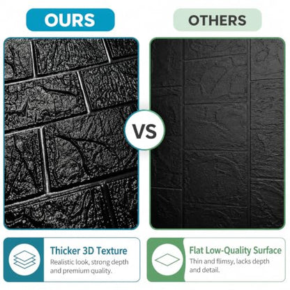 3D Wall Panels Peel and Stick Faux Foam Brick Wallpaper Covering - color: Black, size: 40 Pcs