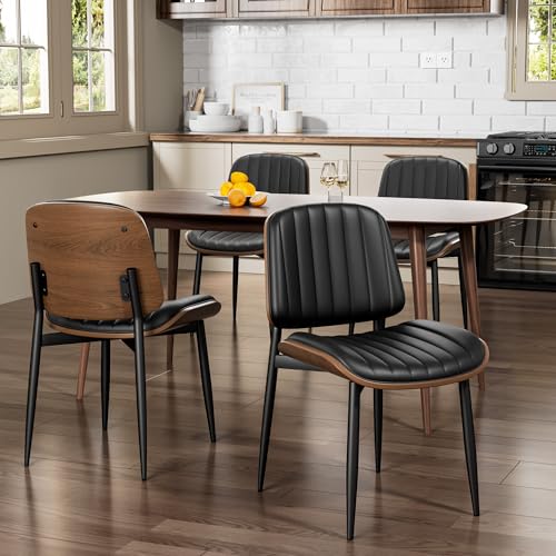 REONEY Dining Chairs Set of 4, Mid-Century Modern Kitchen Chairs, Black - color: Dark Black Vertical Stripes