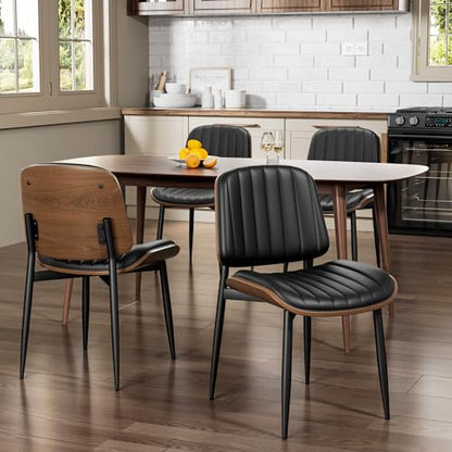 REONEY Dining Chairs Set of 4, Mid-Century Modern Kitchen Chairs, Black - color: Dark Black Vertical Stripes