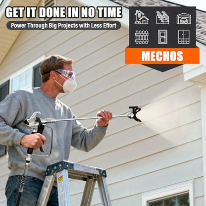 Airless Paint Sprayer - High Efficiency Thinning-Free Electric Spray Gun with Brass Nozzles & Extension Rod, Minimal Overspray for Home Interior/Exterior (Mech Head airless Paint Sprayer)