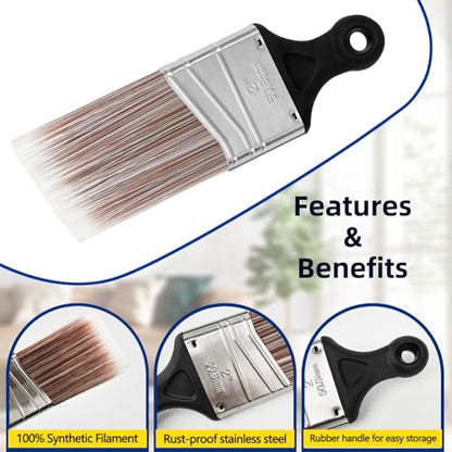 Wesquer 3-Pack Short Handle Angle Paint Brushes for Precision Trim & Cut-in Painting on Window & Door Frames, Stair Rails, Baseboards, Shutters, Cabinetry & Small Furniture - color: Black