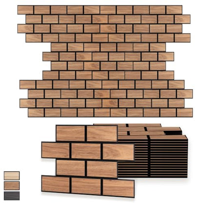 WoveN SounD Brick Acoustic Panels, Teak, 16 Pack, 16x12 in - color: Brick, Wood Veneer, Teak, 16 Pack