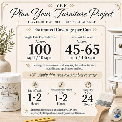 YKF Milk-Style Cabinet & Furniture Paint, White Flat Finish, 34 fl oz, Water-Based Paint for Prepared Wood Cabinet Doors, Drawer Fronts, Tables, Chairs and Shelves