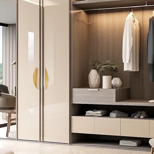 Primst 4 Pack Brushed Gold Cabinet Pulls, 3-3/4in Hole Centers Kitchen Cabinet Handles, Matte Gold Half Moon Cupboard Hardware for Kitchen Drawers, Dresser, Bathroom Vanity - color: Gold, size: L-4PCS