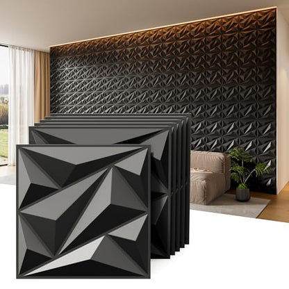 INMOZATA 3D Wall Panels, Diamond Textured PVC Accent Wall Panels - color: A_Black