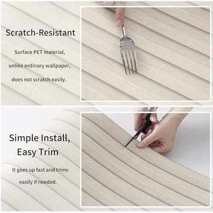 Haimin Wood Grain Slat Wall Panels Peel and Stick Faux Wood Thick Wallpaper - color: Beige