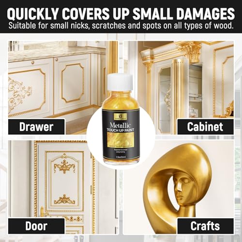 Gold Metallic Touch up Liquid Gold Leaf Paint High Gloss Multi Surface Rich Golden Paint for Metal, Wood, Plastic, Canvas, Appliance, Furniture Scratch Repair & Art Handcrafts Fast Drying Acrylic Metallic Finish 1.5oz