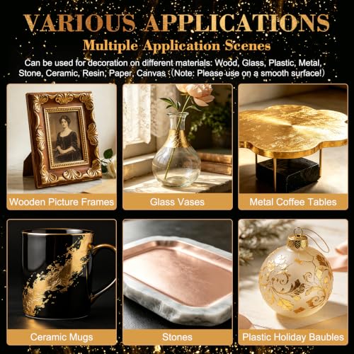 Gold Leaf Adhesive, with 200pcs Gold/Silver/Rose Gold Leaf Sheets