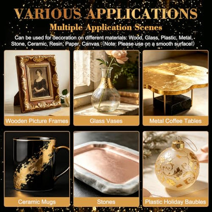 Gold Leaf Adhesive, with 200pcs Gold/Silver/Rose Gold Leaf Sheets
