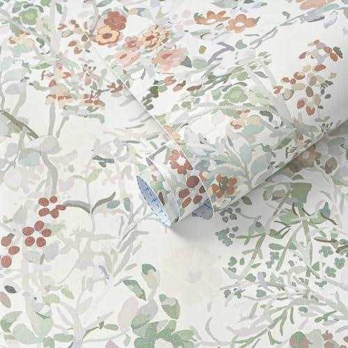 Ismoon Vintage Floral Peel and Stick Wallpaper White and Pink Contact Paper Boho Wall Paper Pink Flower Removable Self Adhesive Vinyl Wallpaper for Cabinets Shelves Bedroom Wall Decor 17.3x78.7in - color: White/Pink, size: 17.3" x 78.7"